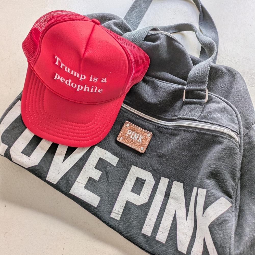 Pink Tote and Red Truth Trucker Hat